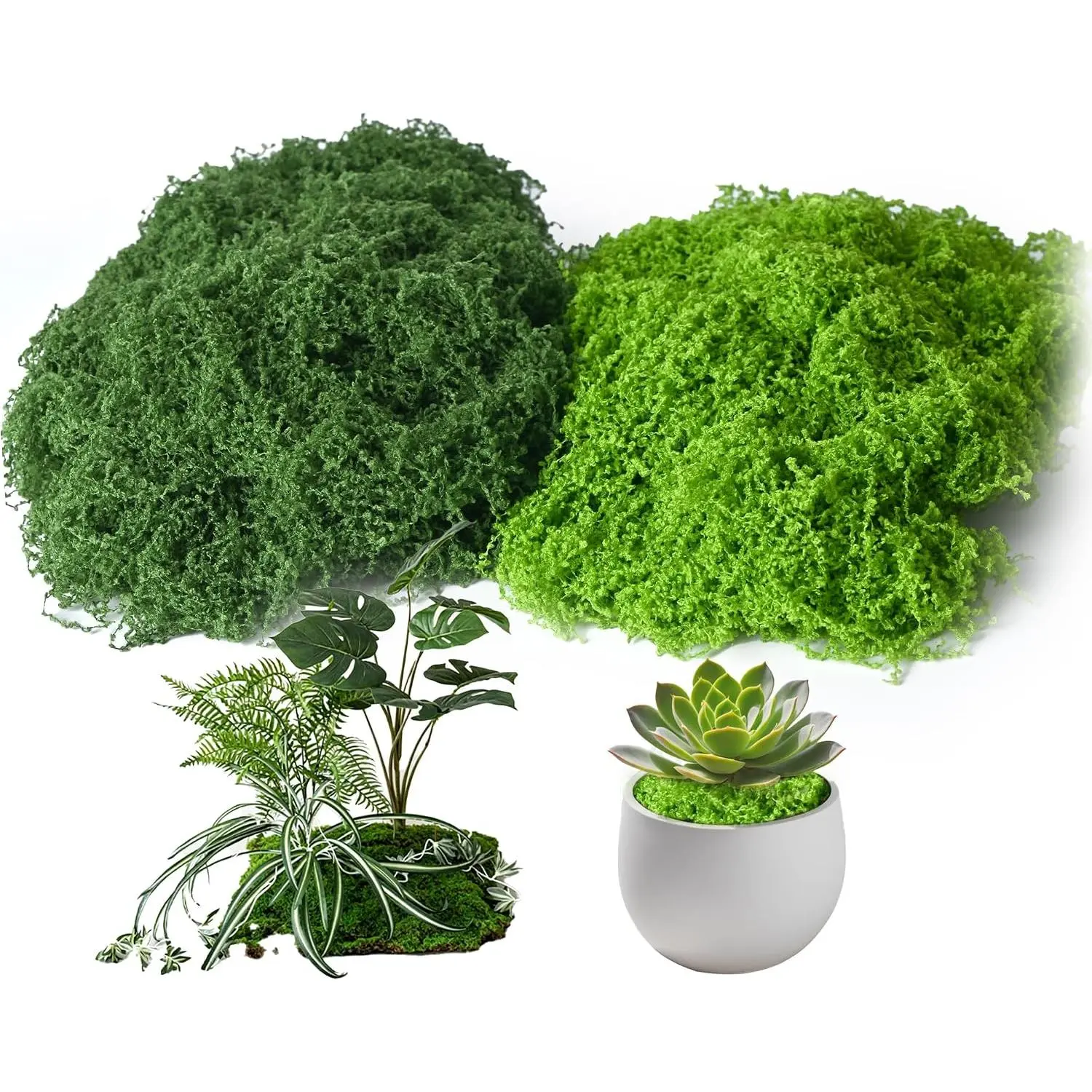 Moss for  Indoor, 3.5OZ -Color Artificial Moss for Crafts, Realistic Faux Moss for Terrariums, Fairy Gardens, Potted , DIY  Decor, Glass Jars, Light & Dark Green(100g)