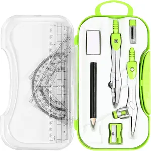 10 Pieces Math Geometry Kit Set Student Supplies with Shatterproof Storage Box,Includes Rulers,Protractor,Compass,Eraser,Pencil Sharpener,Lead Refills,Pencil,for School and Drawings（Green��