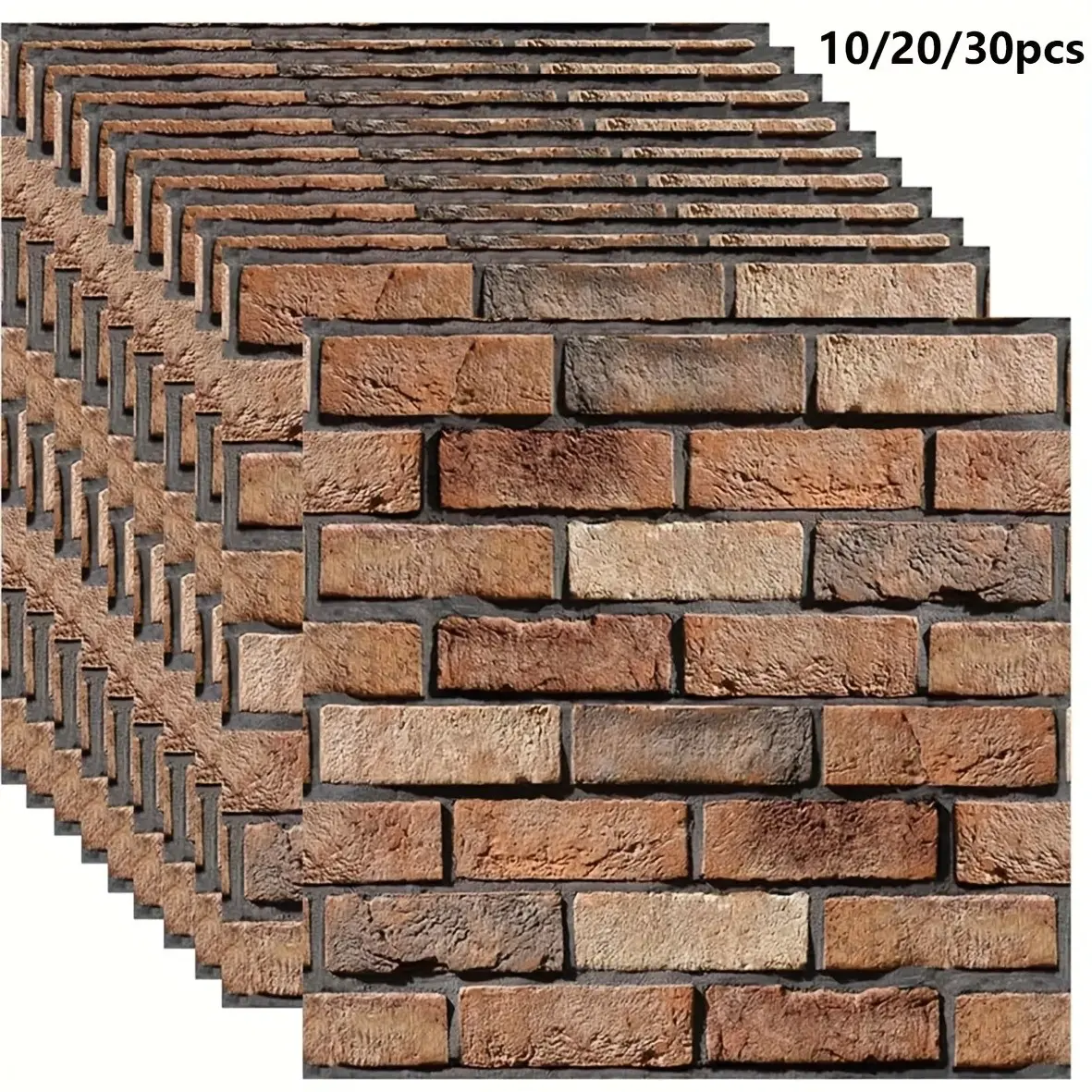 10/20/30pcs Classic 3D Artificial Brick Wall Panels, Self-Adhesive PVC Wallpaper, Easy Installation, Realistic Brick Design, Home Decor
