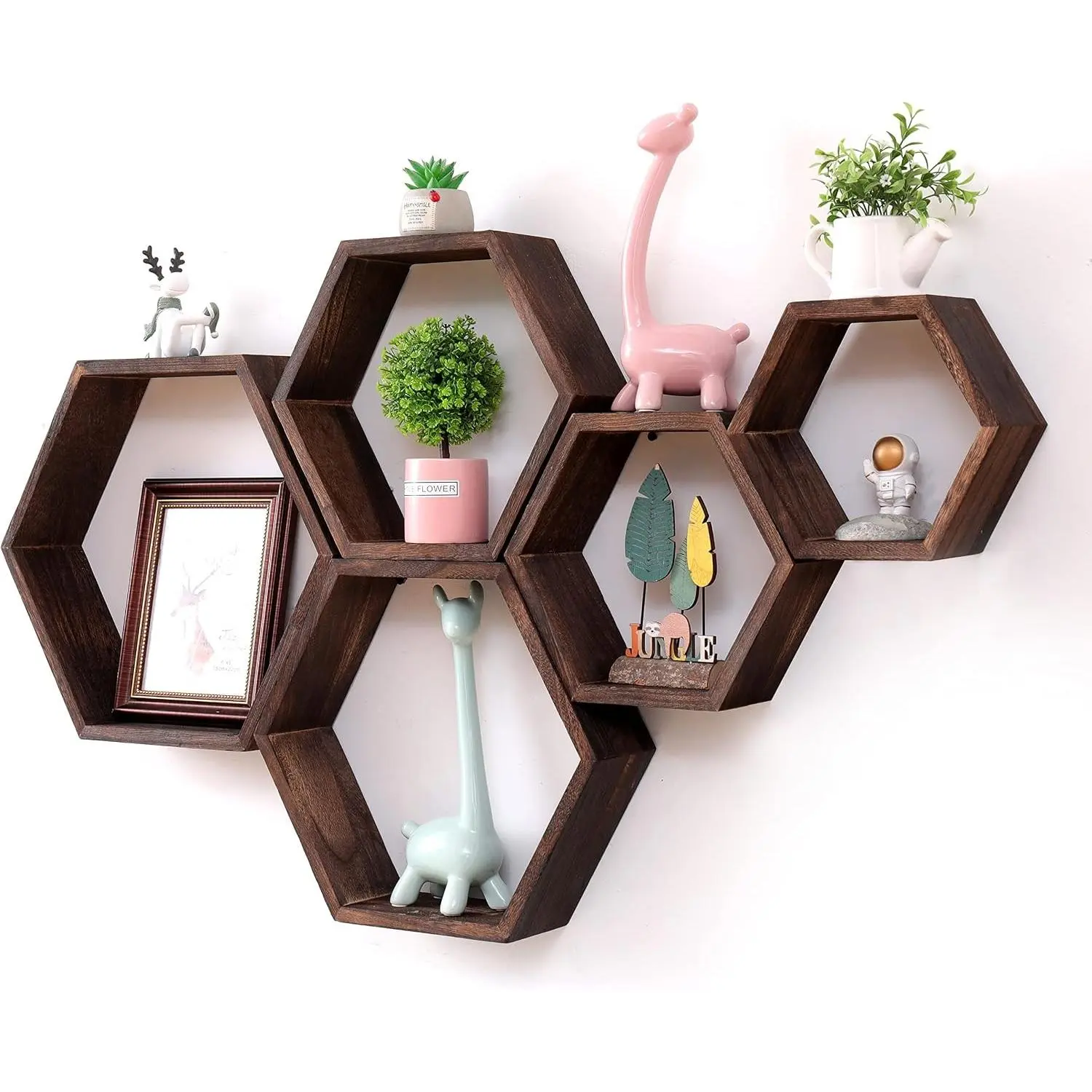 Hexagon Shelves for Wall Mounted, Wood Farmhouse Storage Honeycomb Floating Shelves for Wall Decor,Screws Anchors Included,5pc