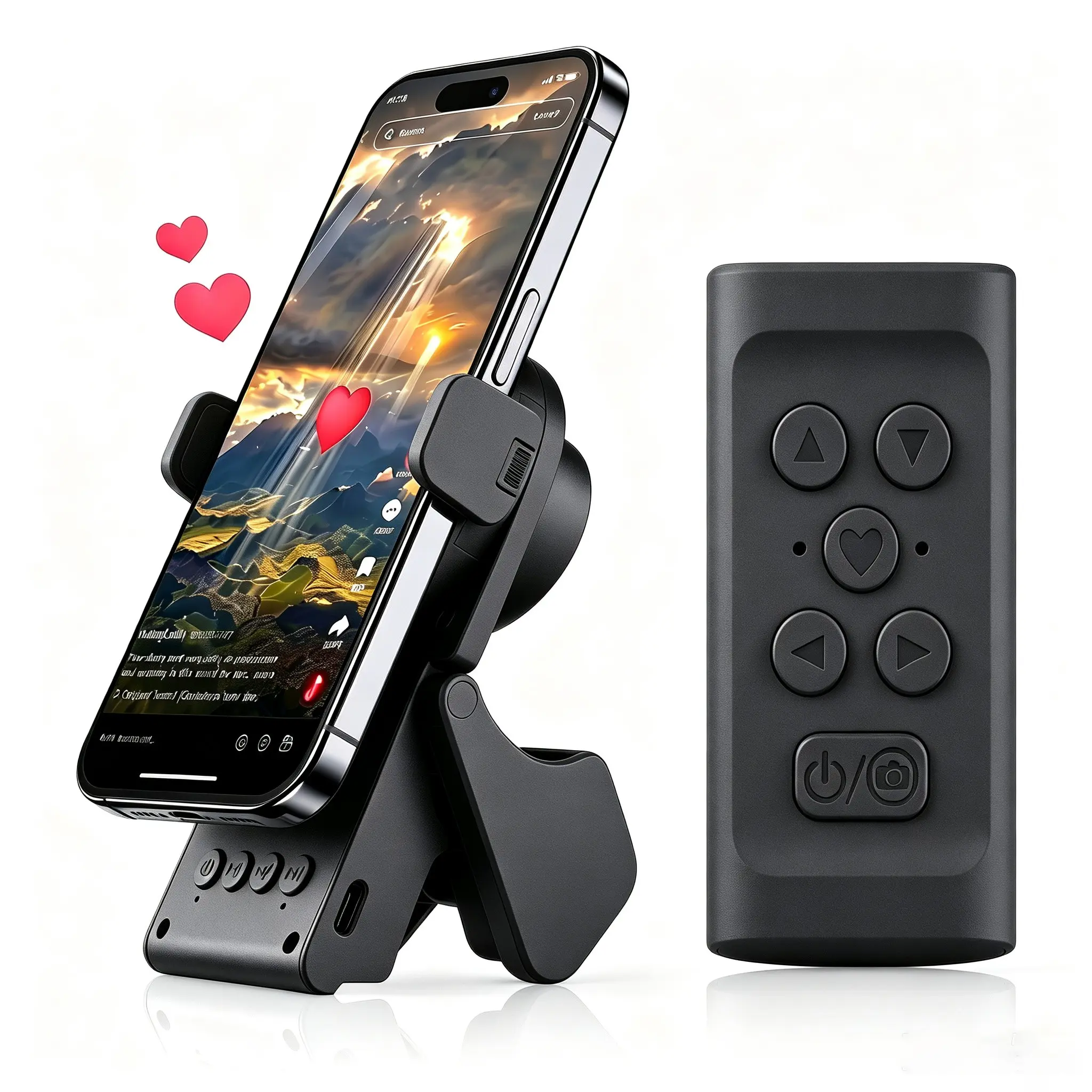 Upgrade Wireless Remote Control, Supports Video Scroll and Page Turn, Selfie Shutter, Includes Smartphone Stand, Compatible with iOS/android/kindle Apps