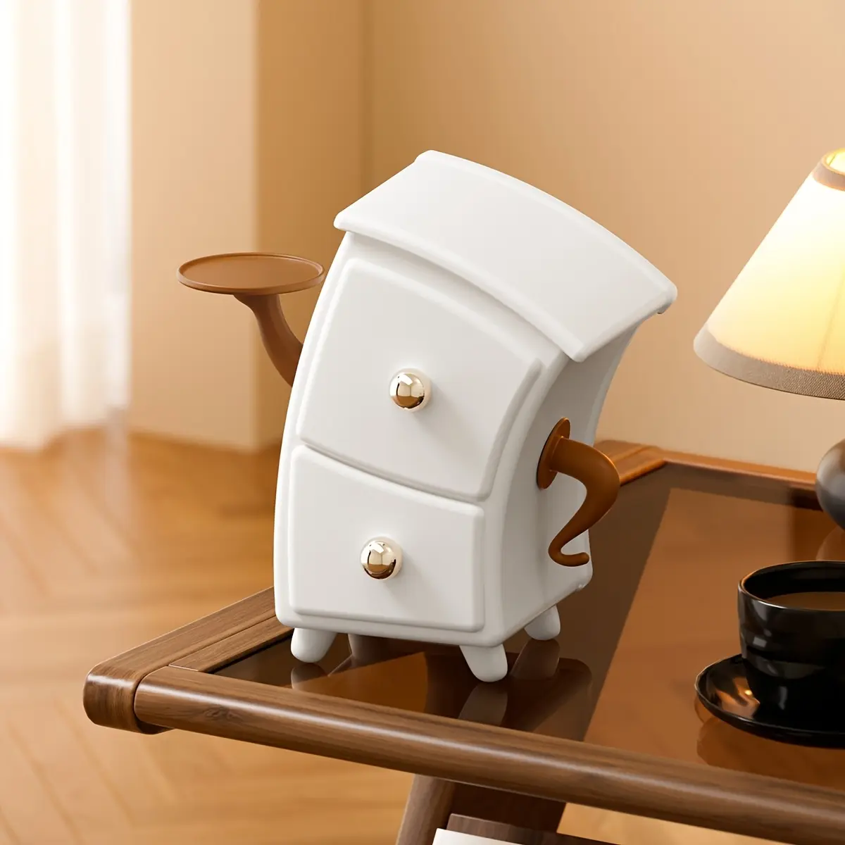 Cute Storage Box with Round Door and Hinge Lid, Durable Plastic Desktop Organizer, Ideal for Home Office and School