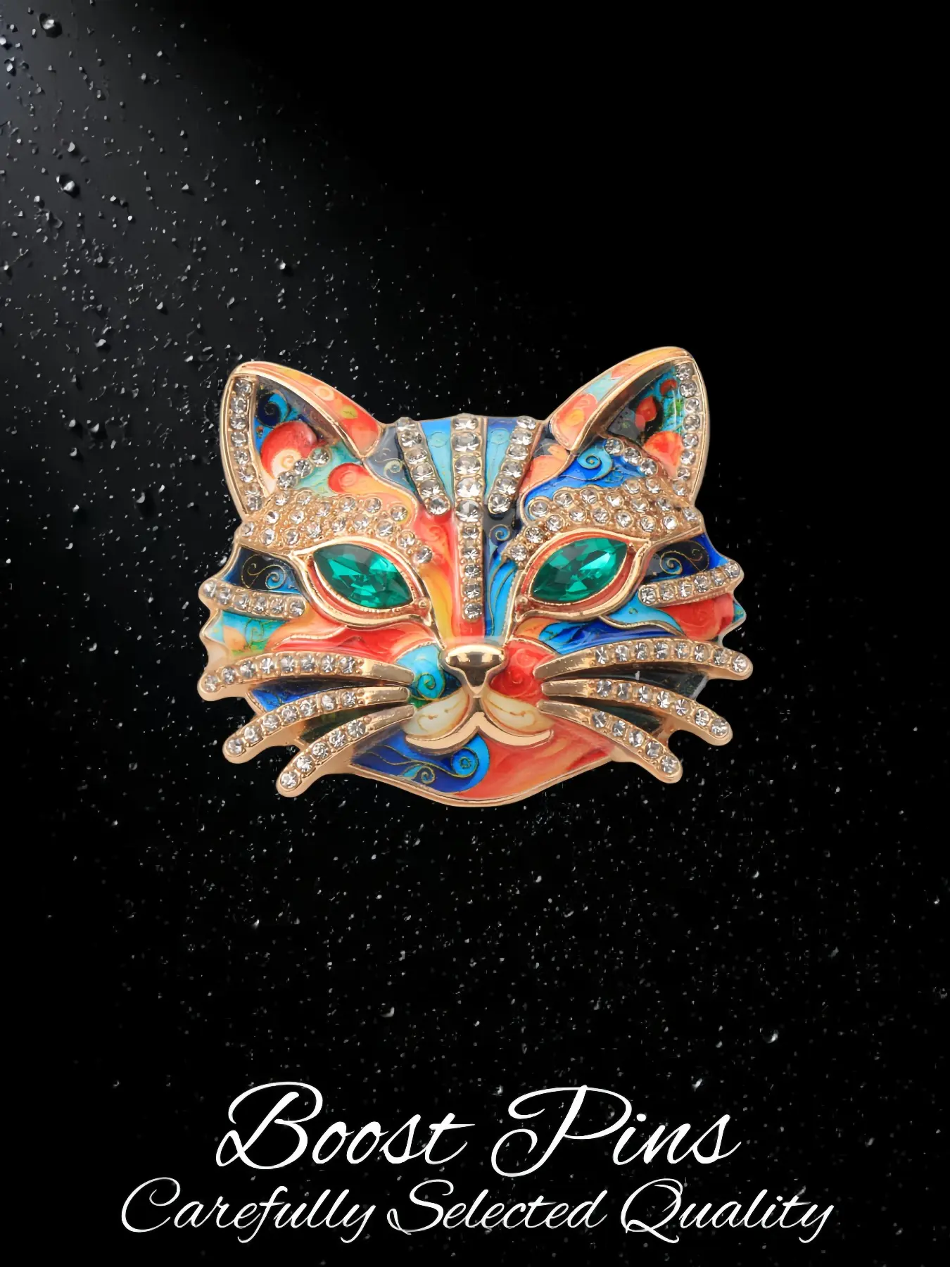 Art Enamel Cat Head Brooch Shiny Rhinestone Animal Lapel Pin Vintage Style Badge Fashion Outfit Accessory Luxury Decorative Jewelry Elegant Daily Ornament Unique Gift For Women Coat Suit Decor