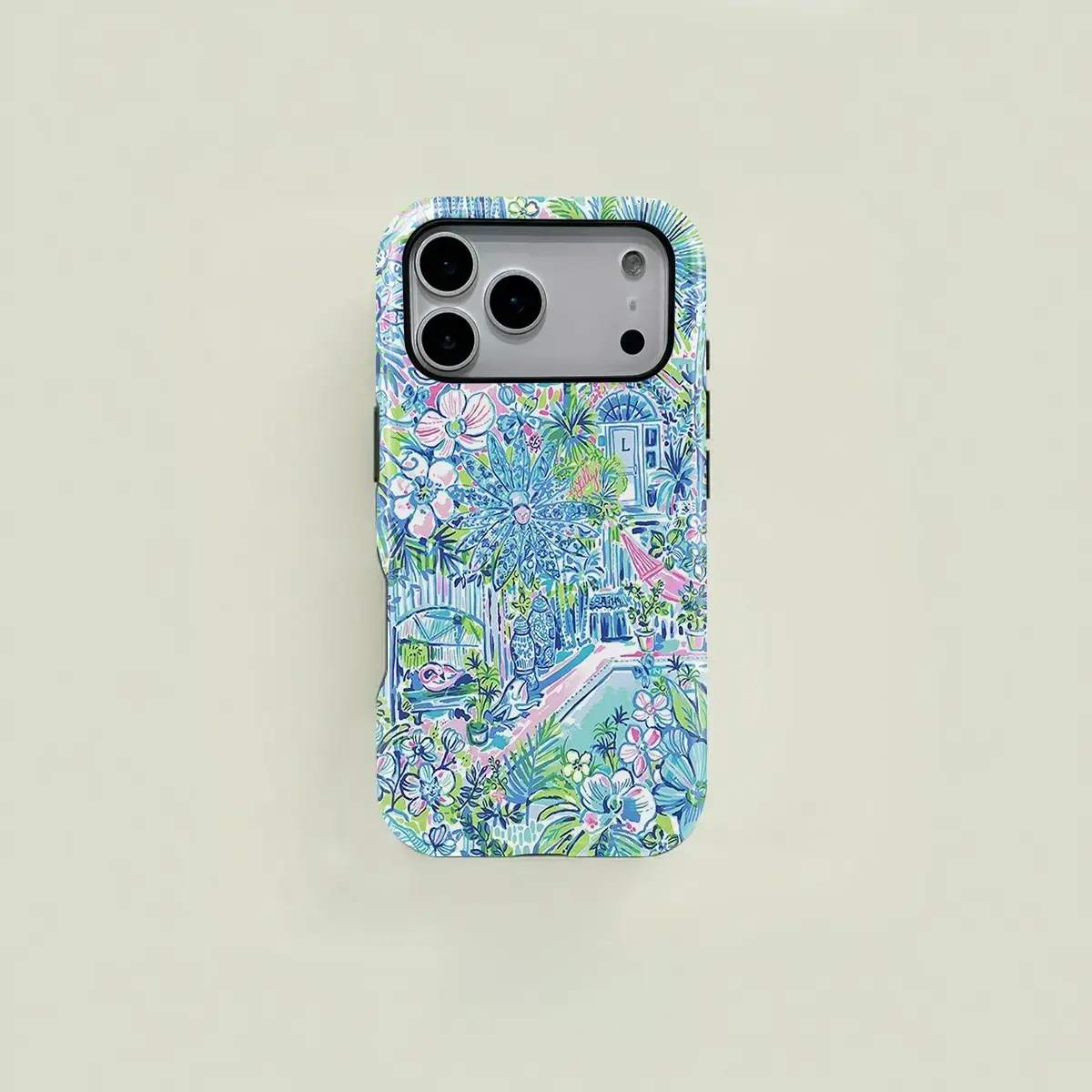 Personalized Protective 2-in-1 MagSafe-Compatible Mobile Phone Case Accessories for iPhone Series, Multi-Model Fit for iPhone 17/16/15/14/13/12/11 Pro Max/Plus/Pro, Durable Blue-Green Tropical Floral & Palm Tree Pattern, Wireless