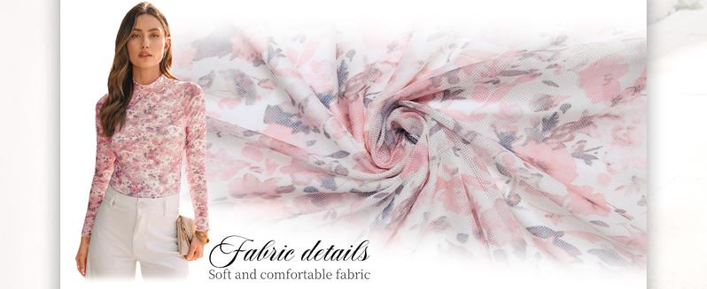 Women's Floral Mesh Long Sleeve Sheer Lace Blouse with Faux High Neck, Fall Outfits 2025