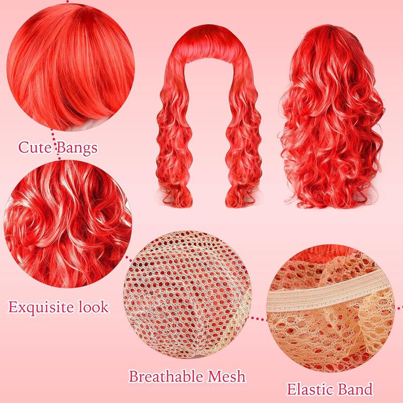 7 Pieces Colorful Long Curly Wigs for Women Polyethylene Plastic Material Wavy Hair Wigs for Cosplay Costume Party Décor 55cm LengthValentine's Day, gift