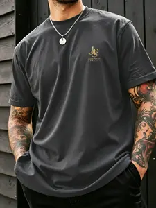 Jps Gold Logo Print T-Shirt, Streetwear Oversize Unisex Casual Half Sleeve, Geometric Pattern, Fitted Style, Short Length