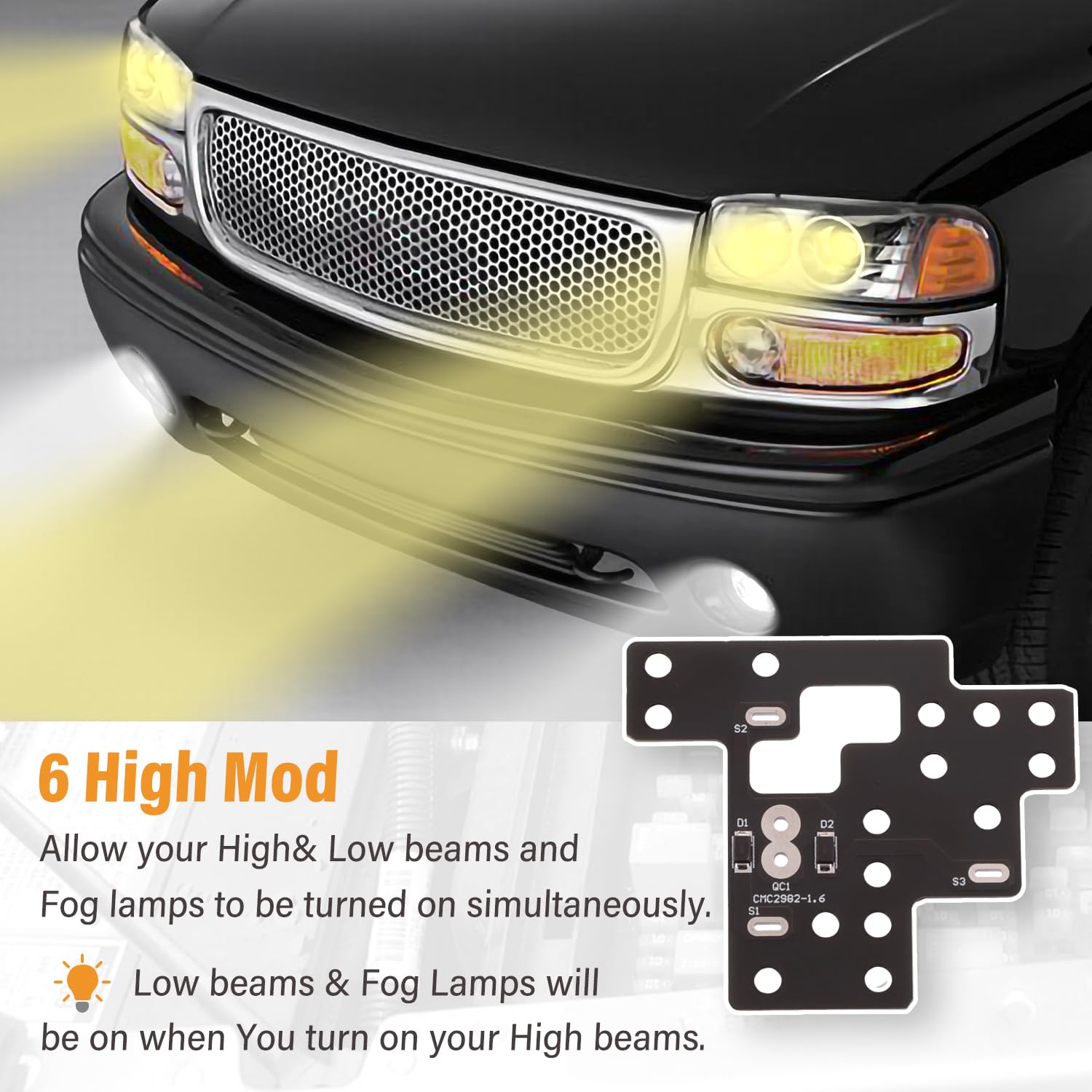 Lights Module 6 High Mod, for GM Low Beams High Beams & DRL Light On Simultaneously Compatible with 2003-2007 Chevy Silverado GMC Sierra 1500/2500/3500 Classic