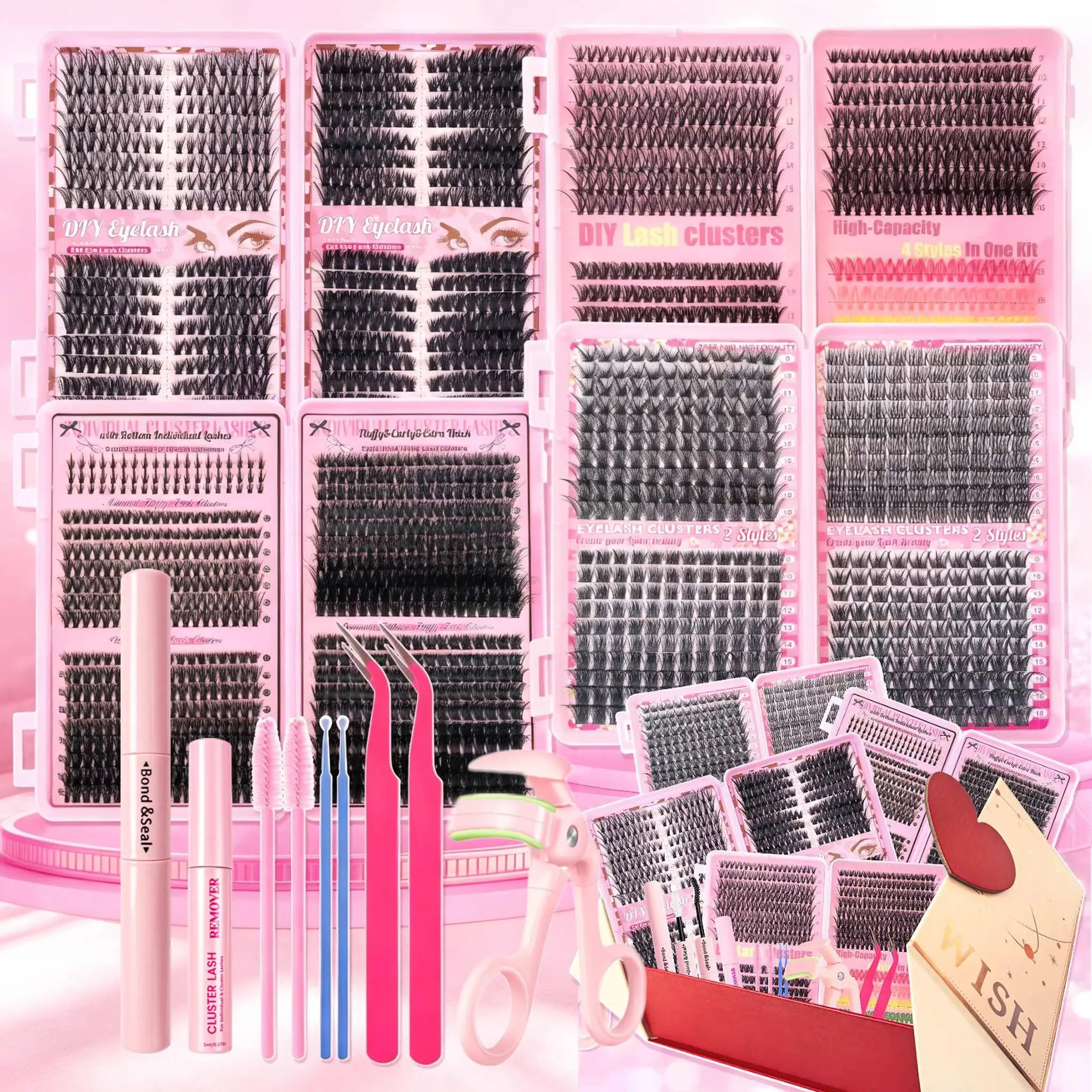 Lash Book Gift Set | Christmas Gift | Volume Lashes for Cat Eye, Round Eye, and Dramatic Looks | Wispy, Bold, Colorful Styles | Perfect for Summer Makeup & Back to School Glam | Natural to Full Glam Eyelash Kit | 40D 60D 80D 100D | D Curl Wide Band