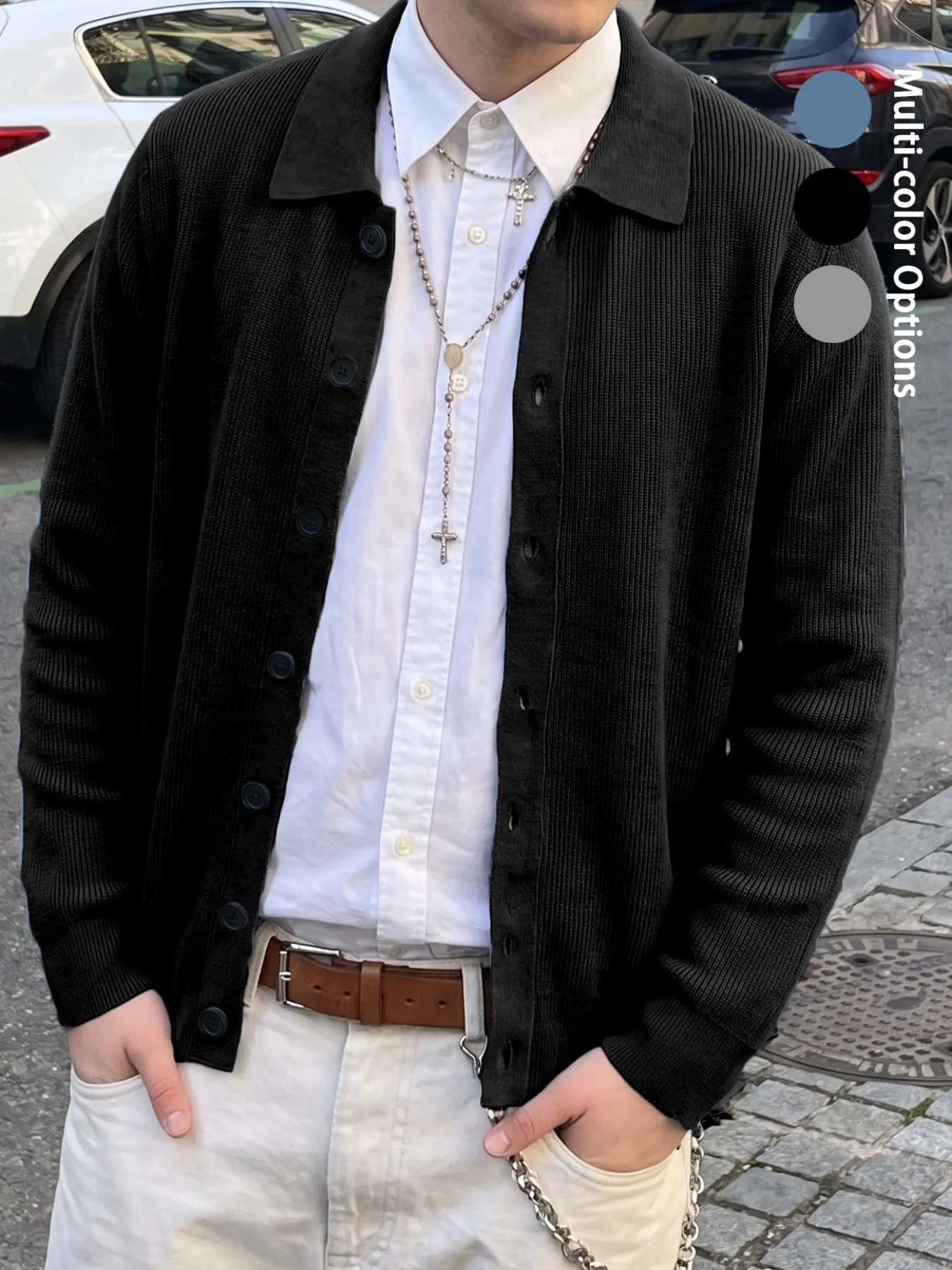 Men's Knit Cardigan Long Sleeve Full Button Through Polo Collar Turn Down Lapel Old Money Quiet Luxury Style Vintage Smart Casual Business Office Slim Fit Soft Comfortable Fall Winter Layering Solid Color Knitwear For Men Grey Black Blue