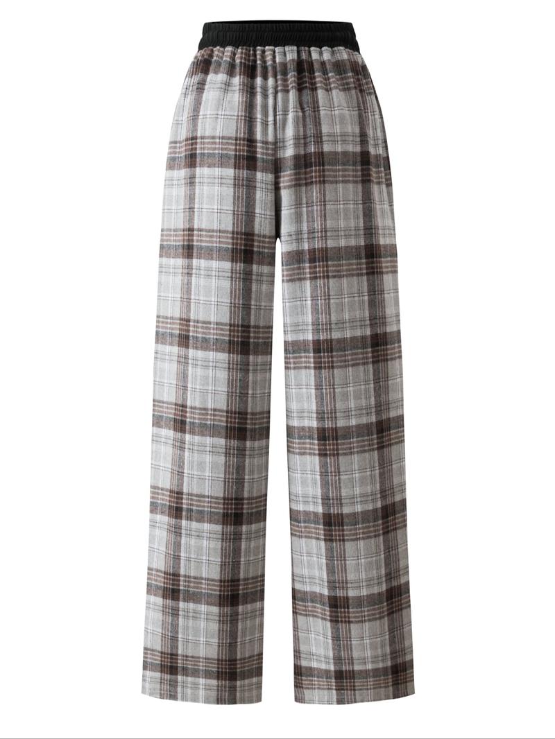 Women's Plaid Print Drawstring Waist Wide Leg Pants, Casual Streetwear Pants, Casual Comfy Pocket Trousers for Daily Wear, Ladies Bottoms for All Seasons