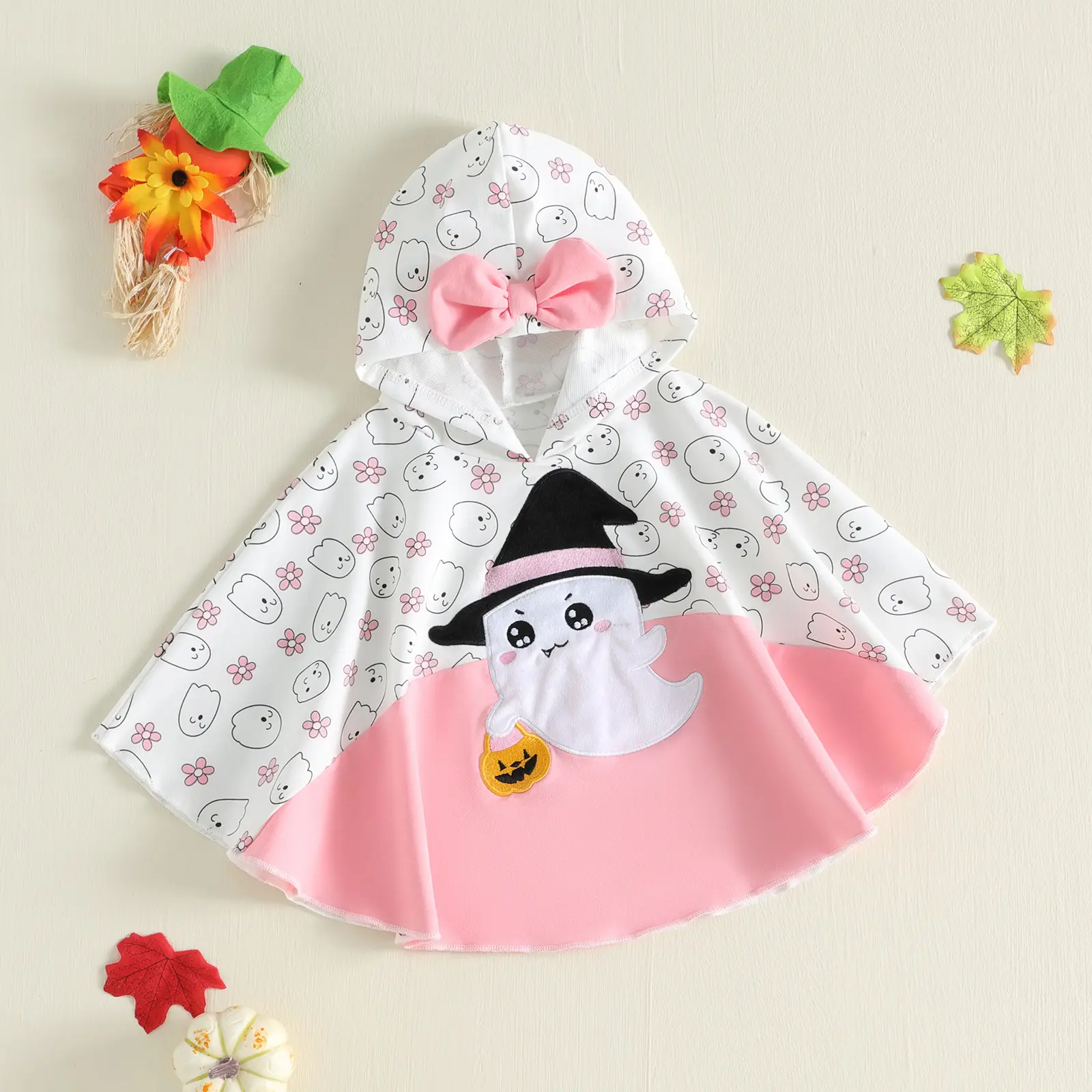 Toddler Baby Little Girl Halloween Cape Costume Ghost Embroidery Print Kids Hooded Cloak Fall Winter 6M-4T