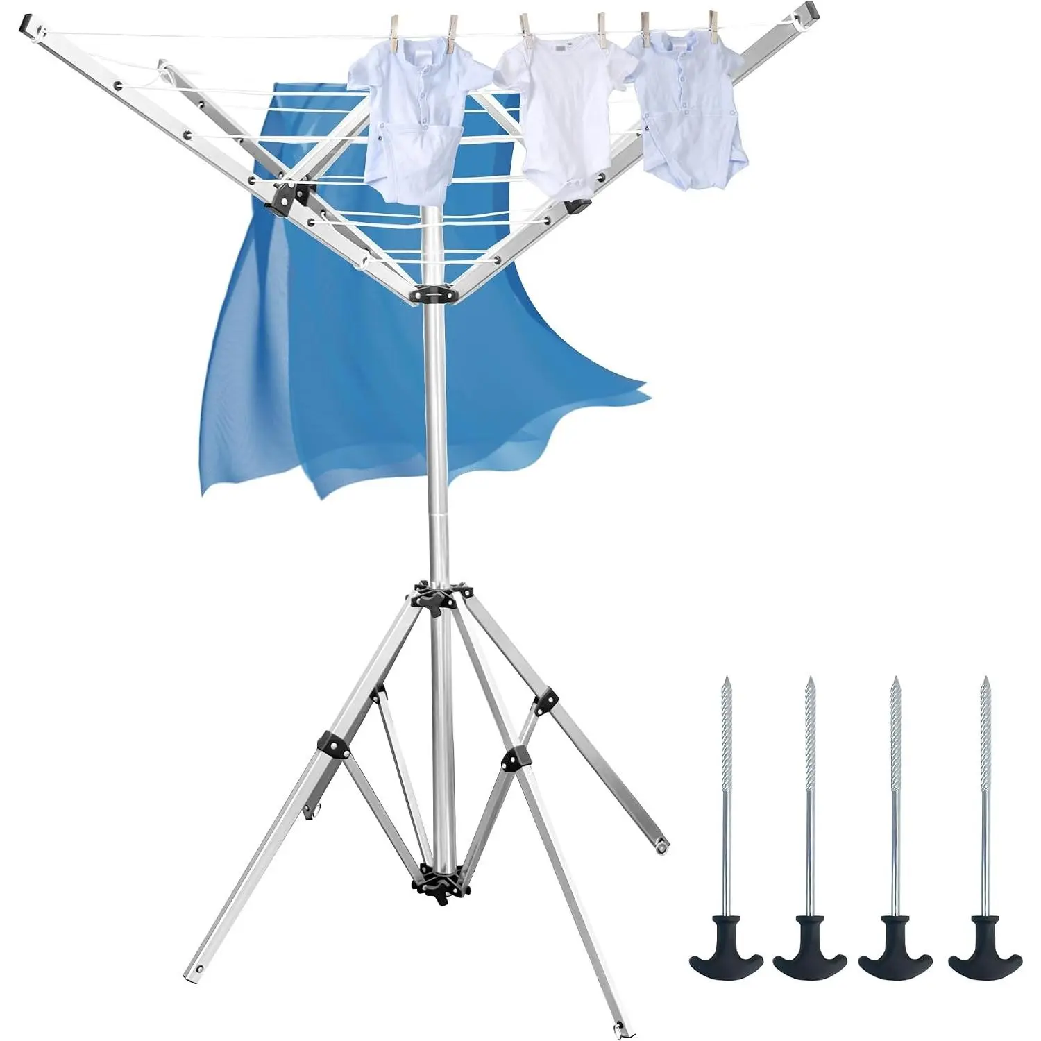 Auto Care 4-Arm Telescopic Aluminum Windproof Outdoor Umbrella Clothes Drying Rack, Portable Laundry Dryer for Patio & Yard