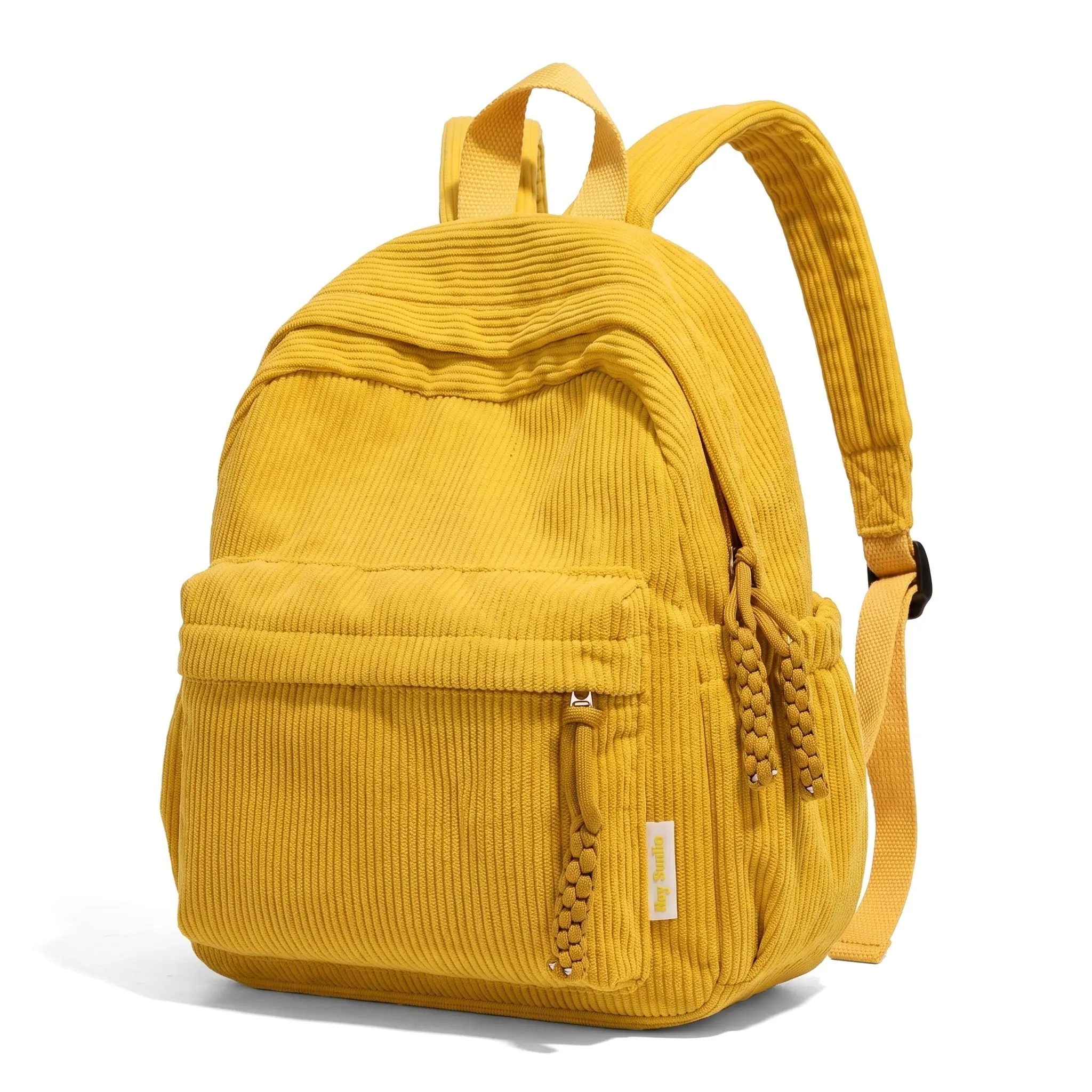 Japanese Style Corduroy Backpack for Women, Small Casual Zippered Rucksack for Travel, School, and Daily Use, Corduroy Fabric, Simple Shape, Travel Use