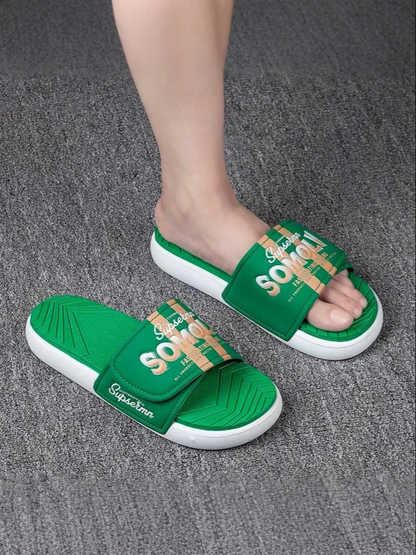 Men's Fashionable Letters Print Slides, Casual Comfortable Home Slippers, Soft Non-slip Slippers for Indoor & Outdoor Wear