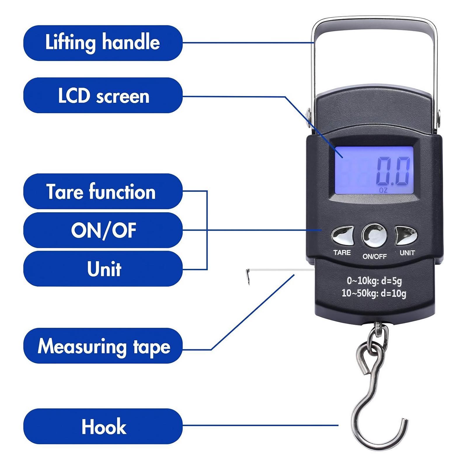 Backlit LCD Display Hook Scale, 110 lb/50kg Hook Scale, Batteries Required Hook Scale, Universal Handheld Hook Scale, Hand Tools as Dad Gifts, Heavy Duty, Tool, Portable Digital Scale, Balance Scale