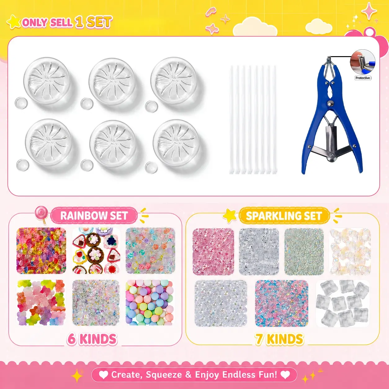 DIY Handmade Making Ball Set, Stress Relief Ball Kit, Includes 6/7 Accessories, 6 Transparent Dumpling Balls, Glue, Zip Ties, Unisex Craft Kit
