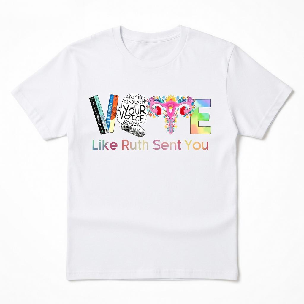 Vote Like Ruth Sent You V-Neck T-Shirt, Feminist Election Day Graphic Tee, Women's Rights & Equality Short Sleeve Apparel, Aesthetic RBG Legacy & Voter Gift Fashion Top, Viral Trendy Social Justice Statement Streetwear V-Neck