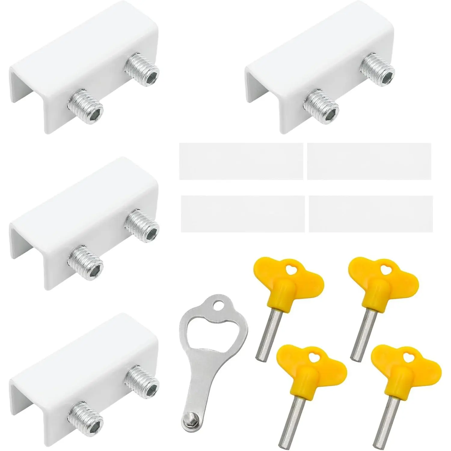 4 Sets Sliding Window Locks, Sliding Door Lock with ,  Window Locks for Up and Down Windows, Adjustable Windows Stoppers for Patio, Office,  or Bedroom Safety Etc (White)