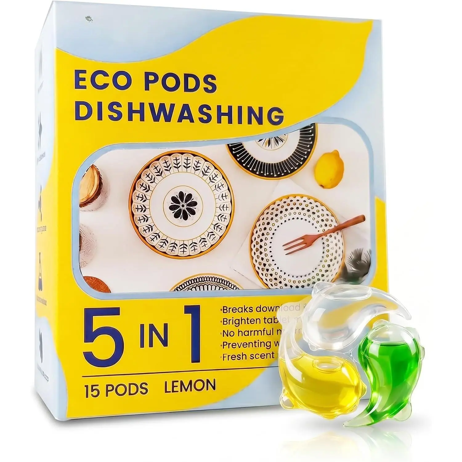 ECO Dishwasher Pods 15 Count, with Glycerin & Enzymes (Protease, Amylase),Dishwasher Detergent Liquid dish pod for  Cleaning, No Pre-Rinse, Fights 24-Hour Dried  , -Based (15PODS)