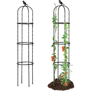 FOLLOOK Garden Obelisk Trellis for Climbing Plants Outdoor, Lightweight Climbing Plant Support Flower Roses Clematis Vegetable Light Vines Round Trellis for Raised Garden Bed Planter, Black, 1 Pack