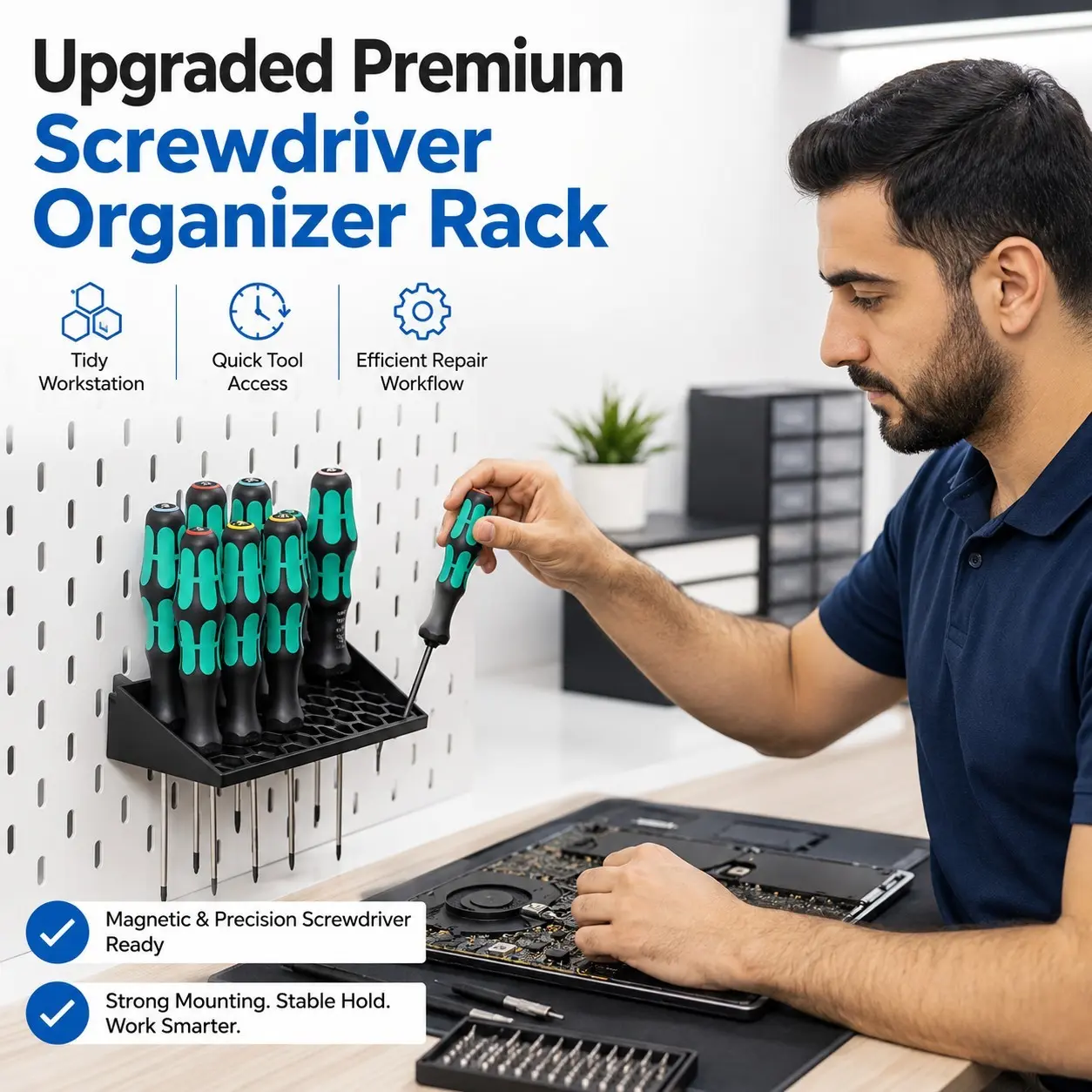 Pegboard Screwdriver Holder Rack, 3D Printed Wall Mount Tool Shelf, Honeycomb Tray, Garage Organizer, Space-Saving Storage, DIY Gift