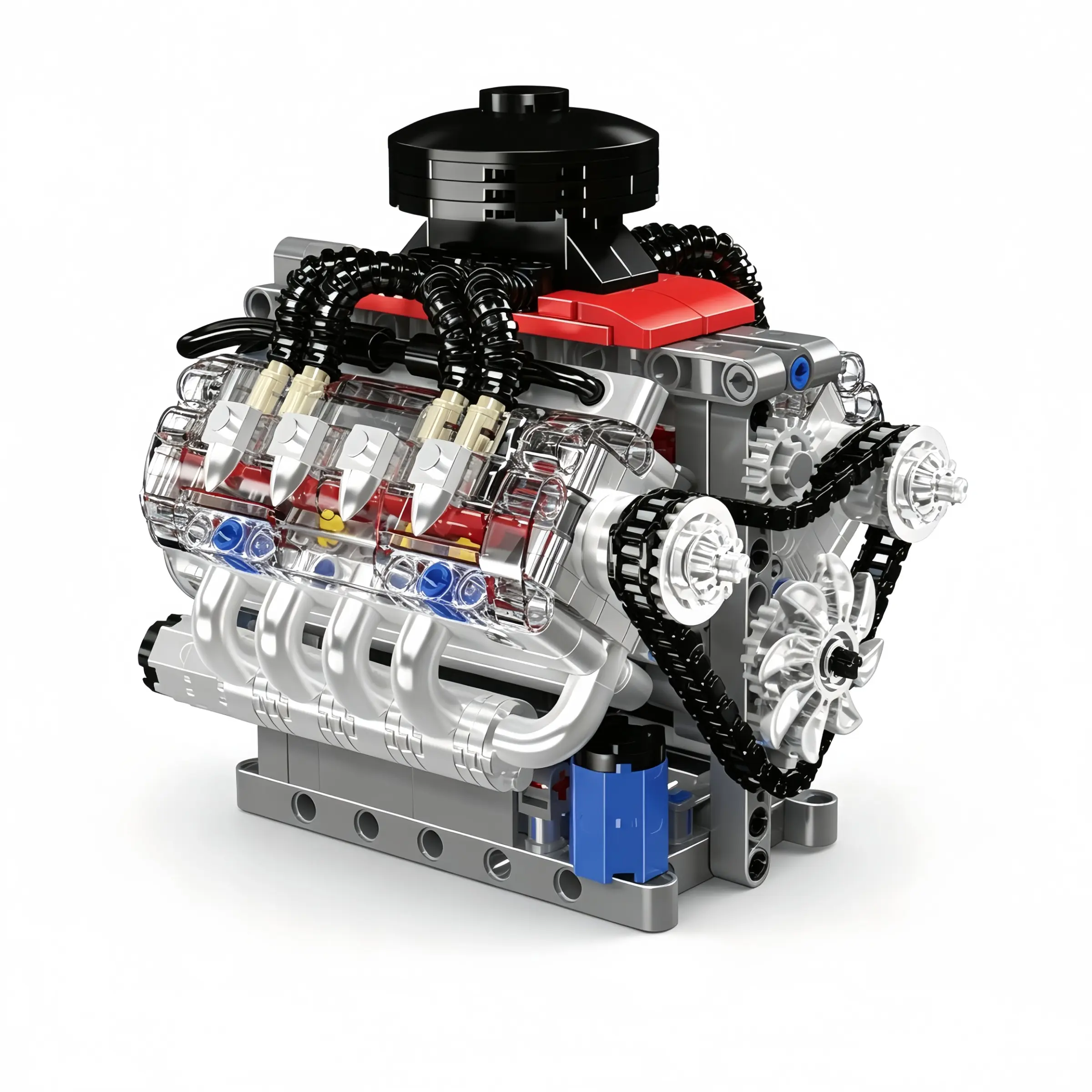 10171S LSX454 V8 Engine Building Set Motorized Working Pistons Transparent Cylinder Mechanical Model Gift For Car Enthusiasts, Building Blocks Model, Requires 6 AAA Batteries（Not included）