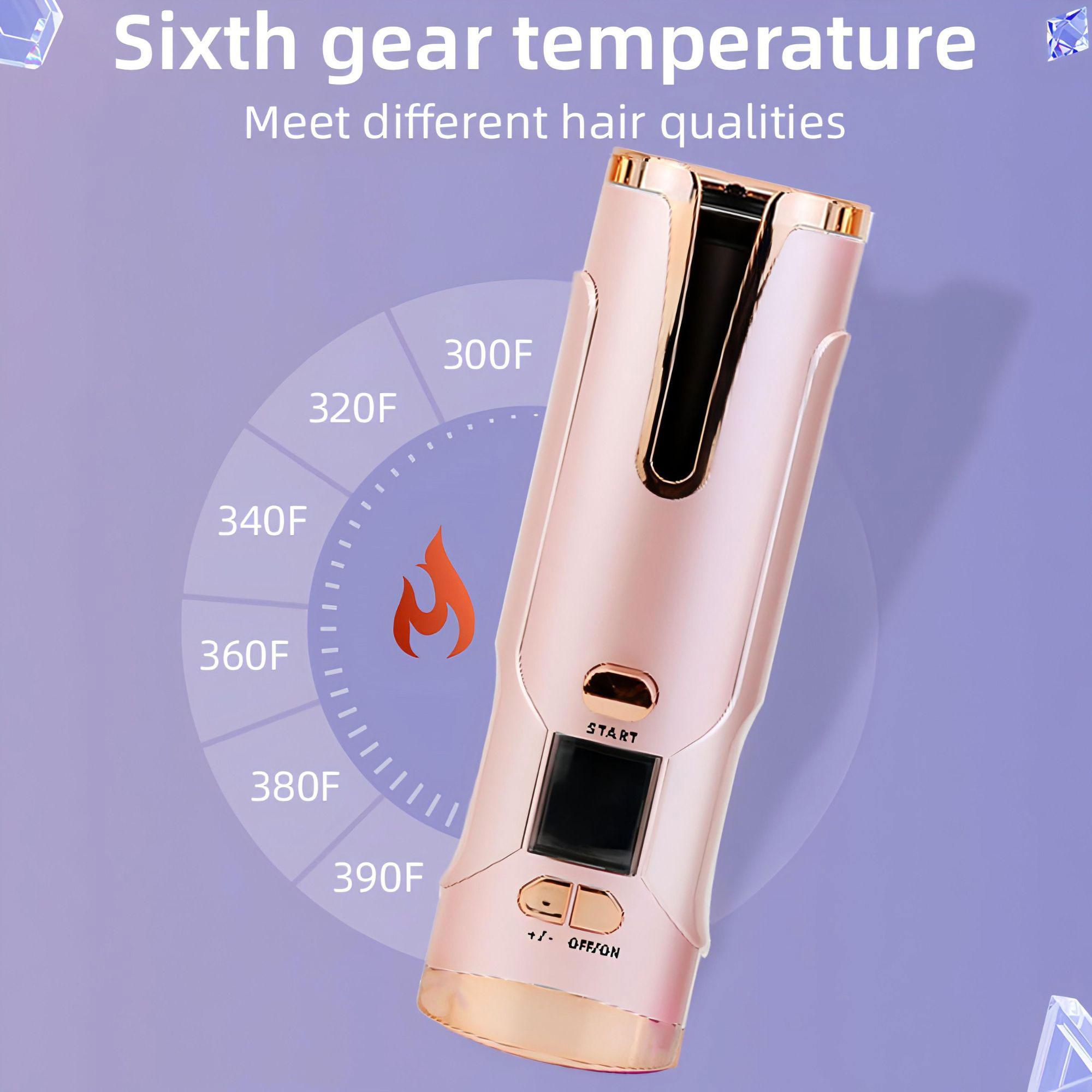 Cordless Hair Curler, Portable Automatic Wireless Hair Curler, Curling Iron with 6 Temperatures and 6 Timer Setting, Professional Hair Styling Tool for Home & Salon Use, Automatic Hair Curler