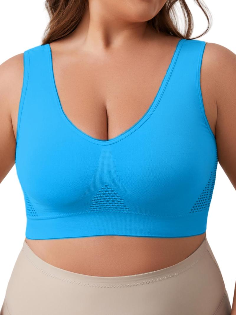 Plus Size Women's Seamless Wireless&Comfort Bra, Backless Mesh Crop Top, Casual Wearable Underwear,Soft and  Breathable Bra,No Padding,Every day Wear,All seasons