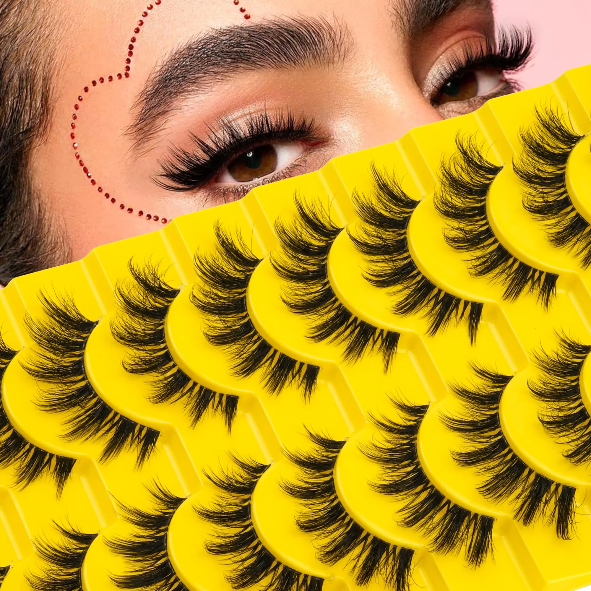 10 Pairs D-Type Curved Cat Eye False Lashes, 10-15mm Layered Synthetic Fiber, Reusable, Volume & Fullness, for Daily, Party, Date, Photo Makeup