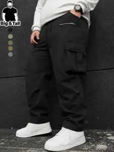 Large Size Men's Cargo Pants, Multi-Pocket Design, Solid Color, Ideal for Beach, Vacation, Commute, Fitness, Outdoor Activities