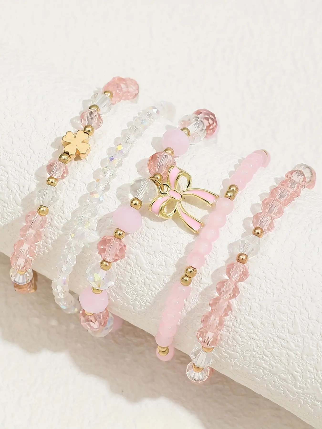 5-Piece Glass Painting Pendant Bracelet Combination Set, Butterfly Clover Stackable Women's Bracelets, Perfect for Daily Wear, Gift Ideas