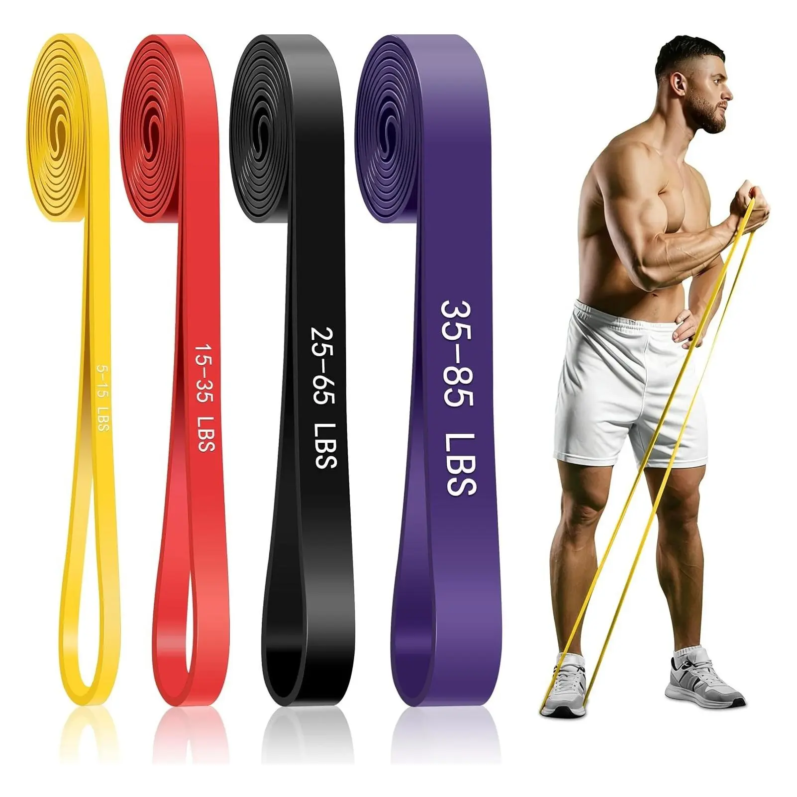 4-Level Resistance Bands Set, Pull Up Assistance Bands, 5-85 LBS Exercise Bands for Full-Body Training, Physical Therapy, Stretching, Home, Outdoor & Gym Workout for Men and WomenGift