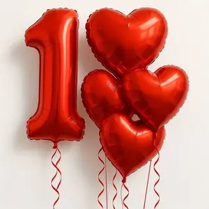 32-Inch Aluminum Foil Number Balloon Set, Optional 18-Inch Heart Balloon, Party Decor for Valentine's Day, Halloween, Christmas, Party Balloons