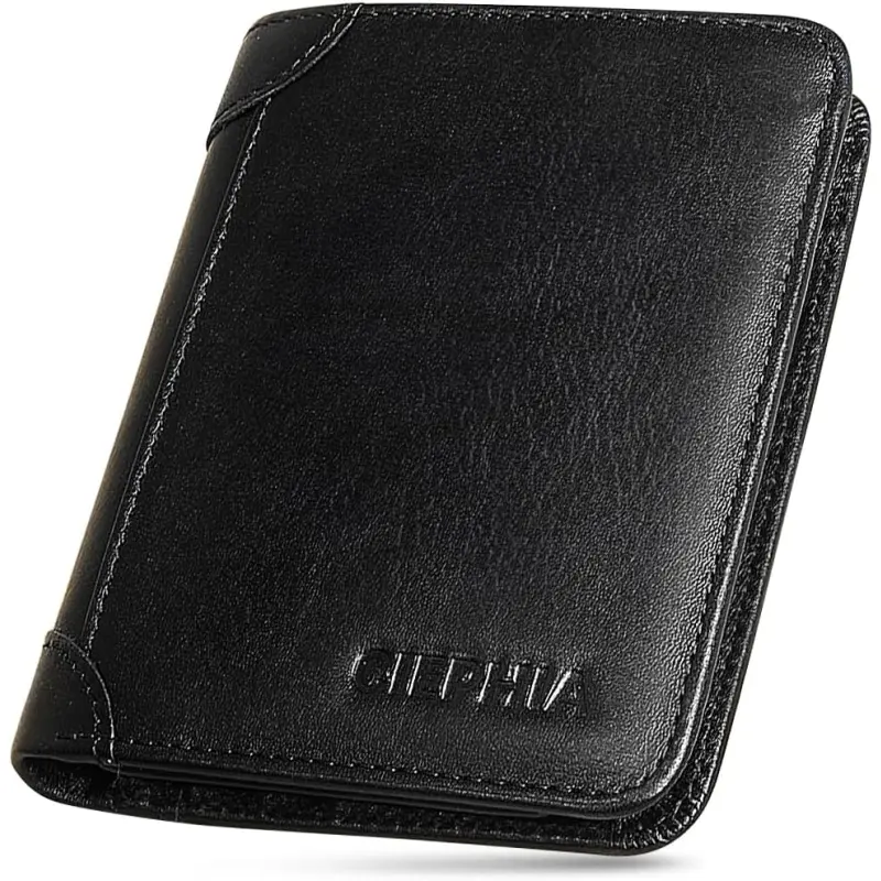 Black Leather Bifold Wallet, Slim Men’s Card Holder Wallet, Classic Pocket Wallet for Cash, Cards and Daily Use