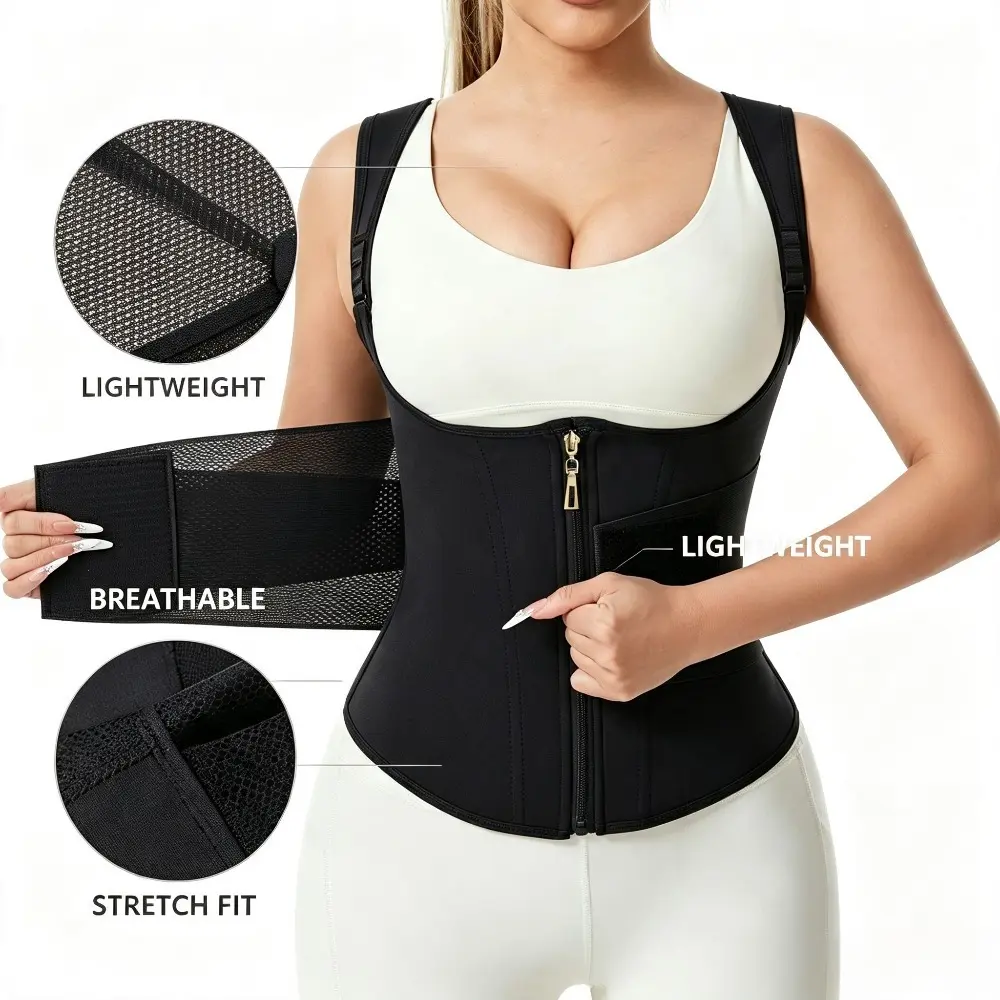 Women's Zipper Adjustable Compression Waist Trainer Corset with Bra Tummy Control Body Shaper for Workout Postpartum Shapewear Tops