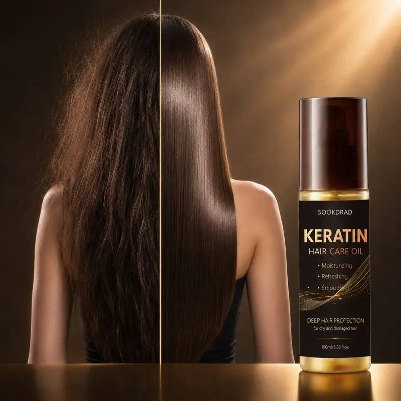 Keratin Hair Oil for Dyed and Permed Hair, Smooths Strands, Reduces Foreign Body Sensation, Ideal for Frequent Coloring, 100ML, Moisturizing Haircare