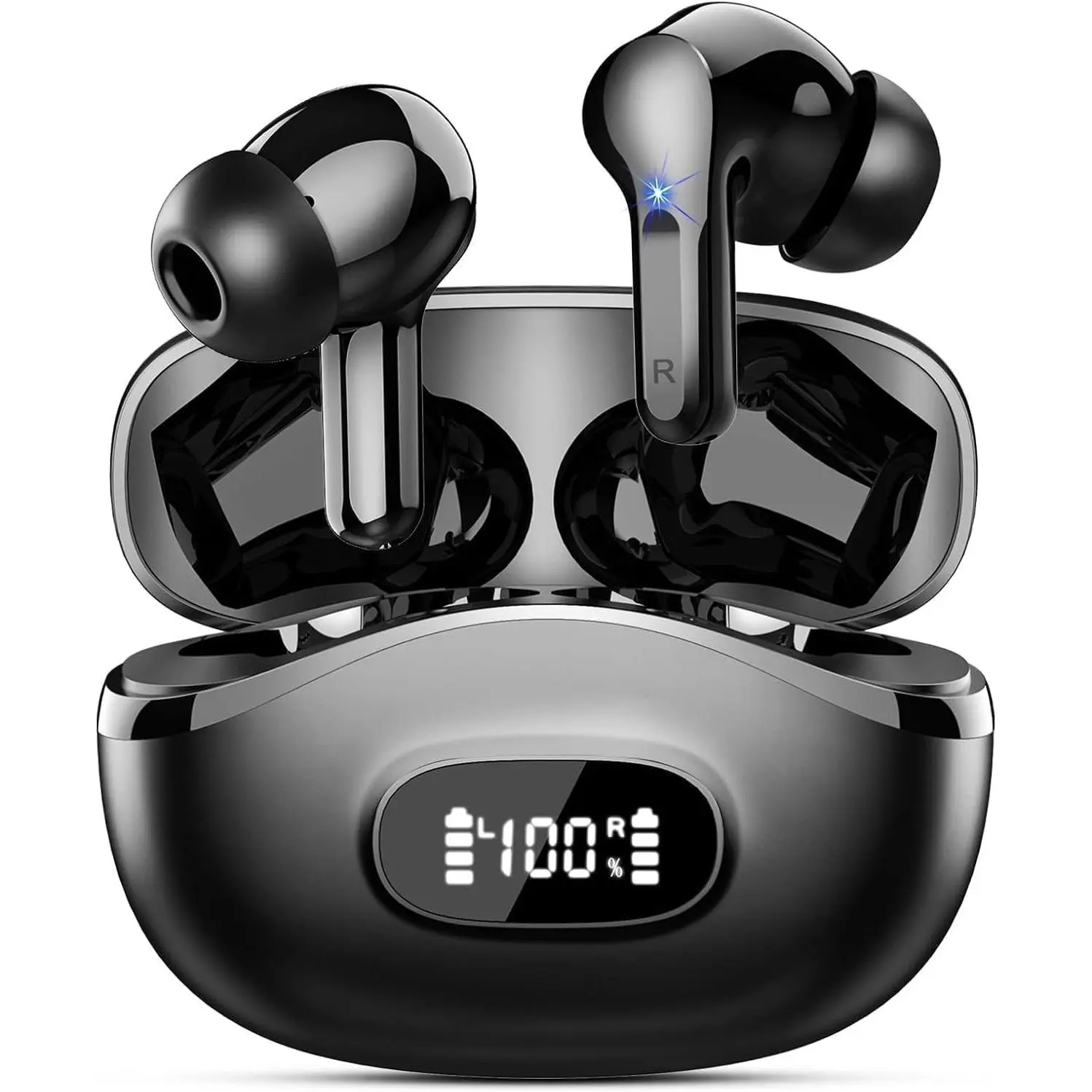 Wireless Earbuds, Bluetooth Headphones 5.4 HiFi Stereo, Ear Buds with 4 ENC Noise Cancelling Mics, 48H Bluetooth Earbuds with Dual LED Display, IP7 Waterproof in Ear Earphones for Android iOS, BlackGift