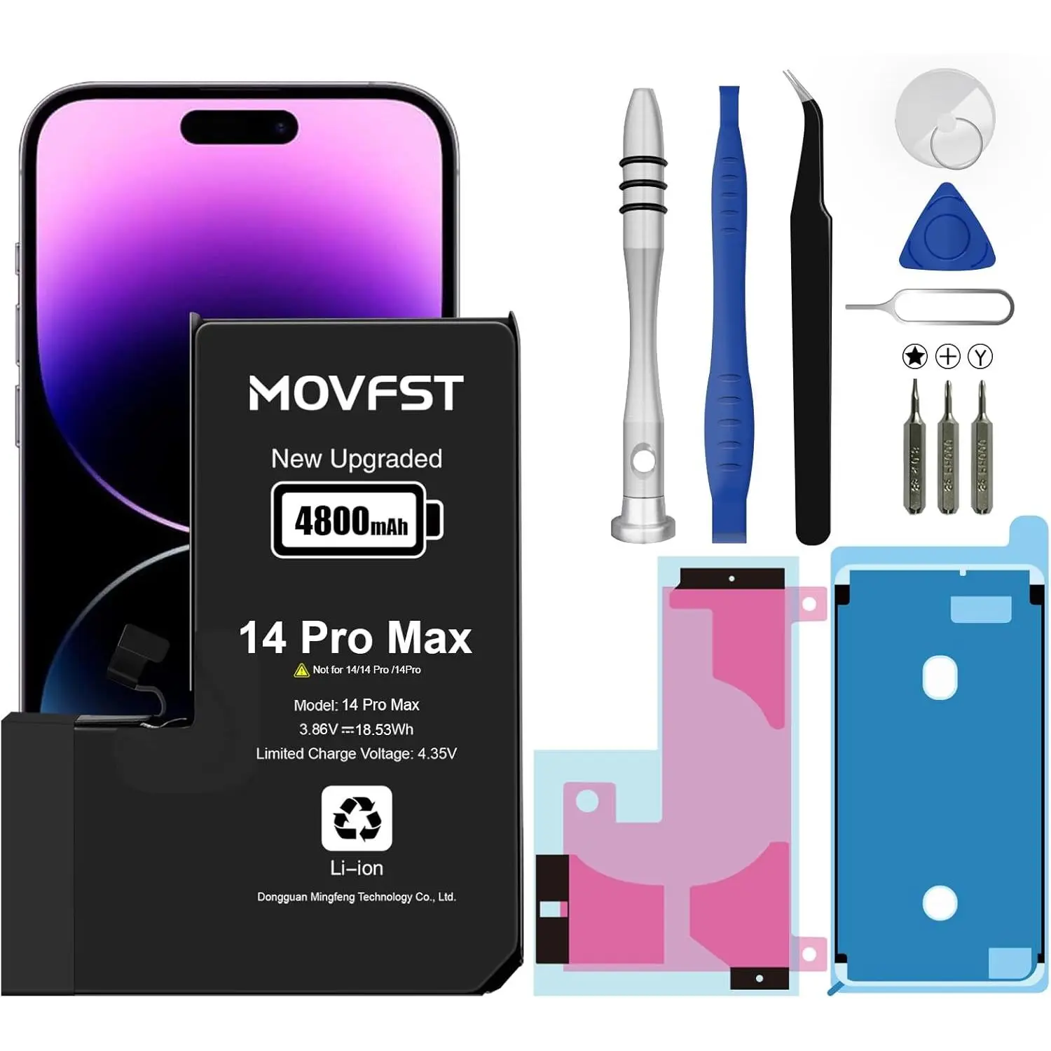 Replacement Battery for iPhone 14 Pro Max 4800mAh High Capacity Li-ion Polymer Battery Fit A2894 A2651 A2893 A2895 with Repair Tool Kits