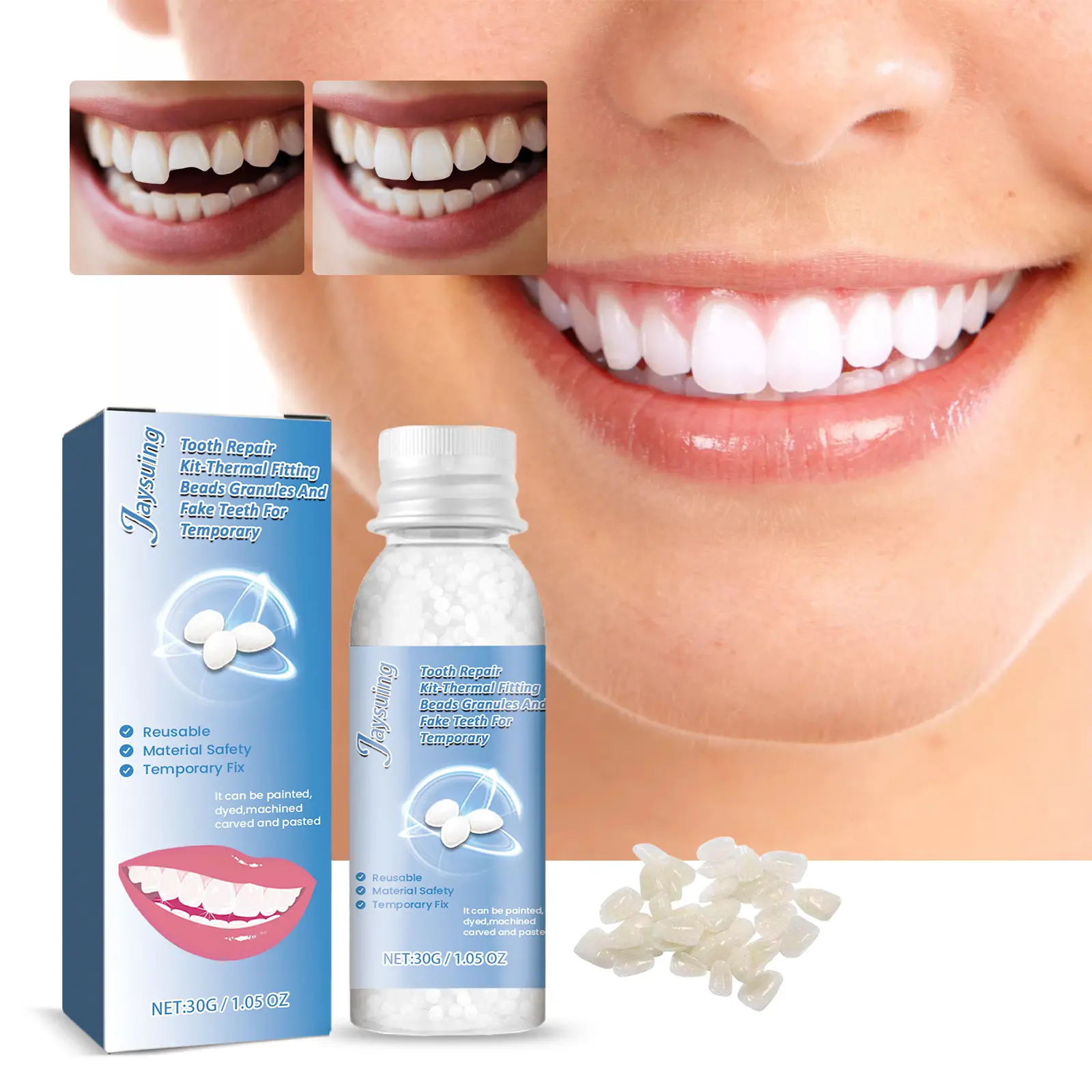 Temporary Dental Repair Kit - Denture Putty for Tooth Filling, Gap & Hole Repair, Halloween Makeup Teeth diy bead Portable fit