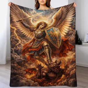 Archangel Michael Spiritual Warfare Throw Blanket – Divine Protection Angel Warrior Design, Christian Faith Home Decor, Religious Gift for Women Mom Grandma, Cozy Prayer Comfort Blanket