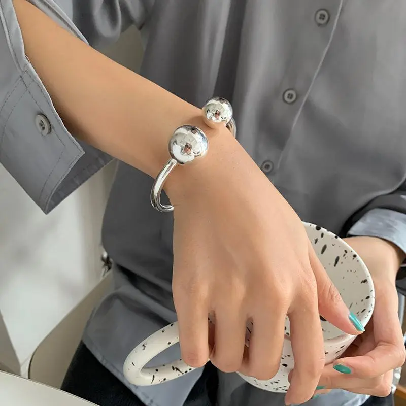New  100% 925 Sterling Silver Hot Sell Simple Two Ball Design Lady Bangle Wholesale Jewelry Girlfriend Gift No Fade
