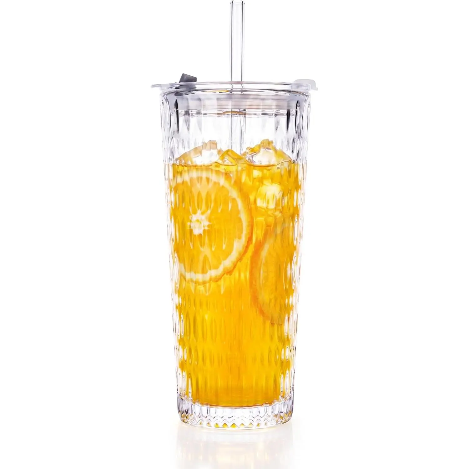 18oz Glass Cup with Lid and Straw,    Thickened Glassware for   , Mason Jar Drinking Glasses Tumbler Iced Coffee Cup, Clear