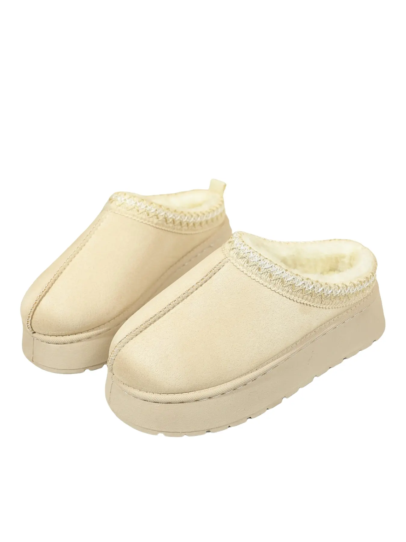 Ethnic Braided Thick Sole Mule Slipper Shoes, Fleece Lined Warm Lazy Snow Boots, Vintage Fur Low Heel Height Boost, Home & Outdoors Two-Use Shoes