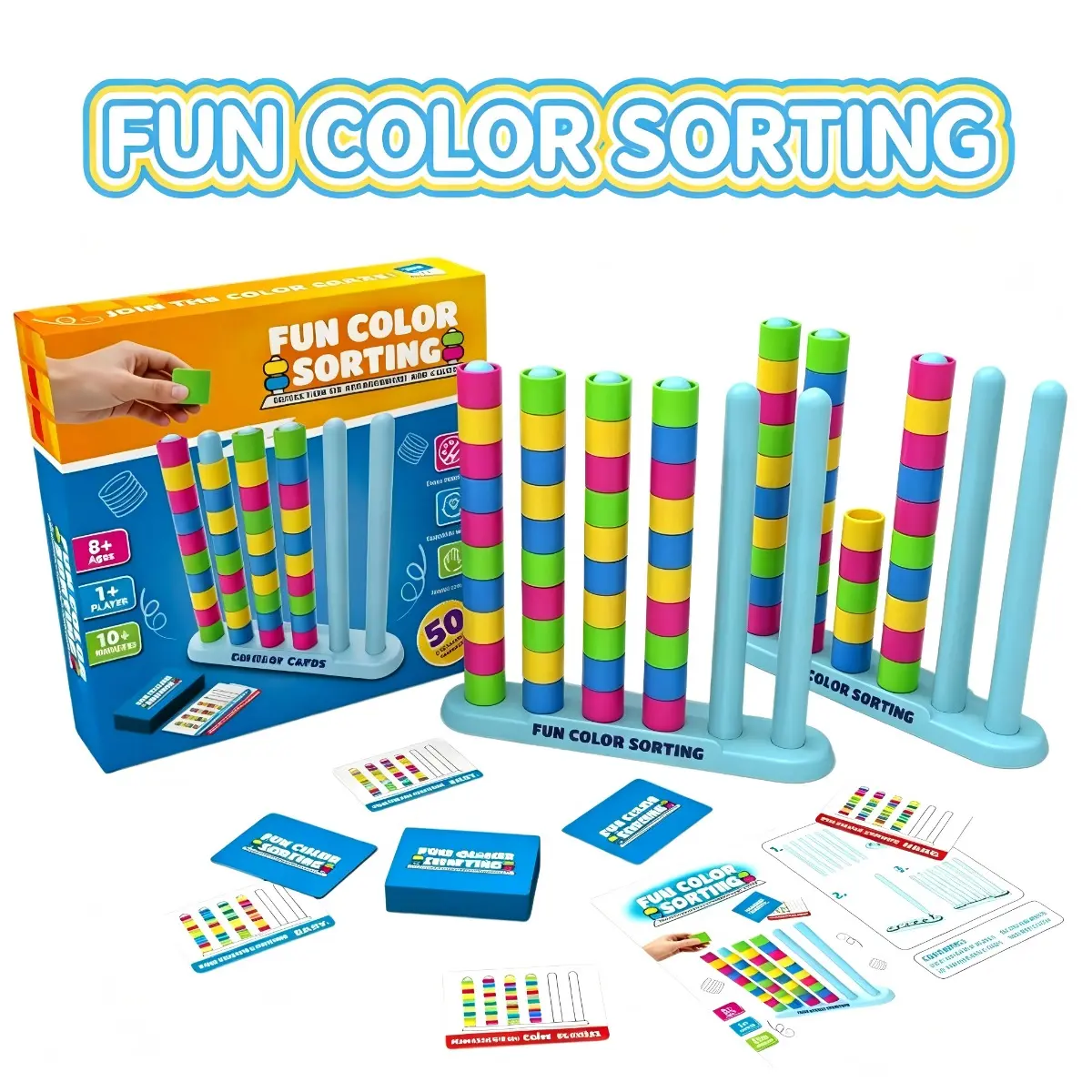 Fun Color Stack Sorting Game, Color Matching Ring Stacking Puzzle, Family Interactive Brain Board Game, Screen-Free Party Educational Toy for Kids & Adults