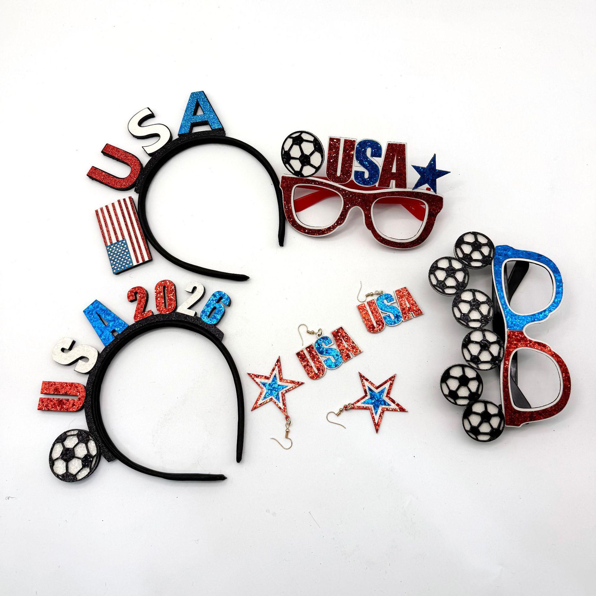 USA Fan'S Three-Piece Set For The World Cup In Mexico And Canada: Headband, Glasses, And Earrings For Party Cheer And Photo Props