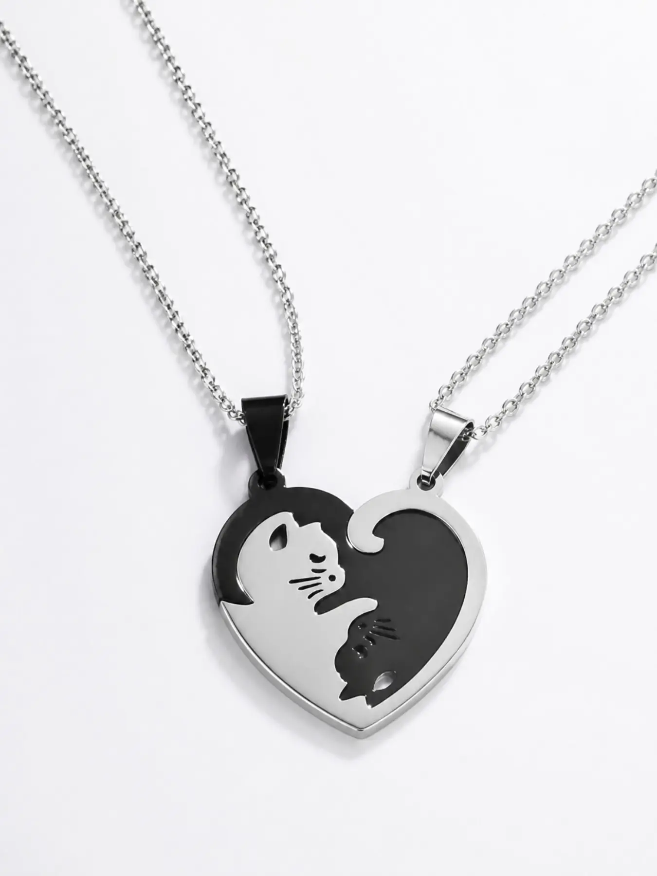 Cute Cat Design Pendant Necklace & Ring & Bracelet, Stainless Steel for Women & Men, Trendy All-match & Exquisite Matching Elegant Fashionable Jewelry Set for Birthday Gift
