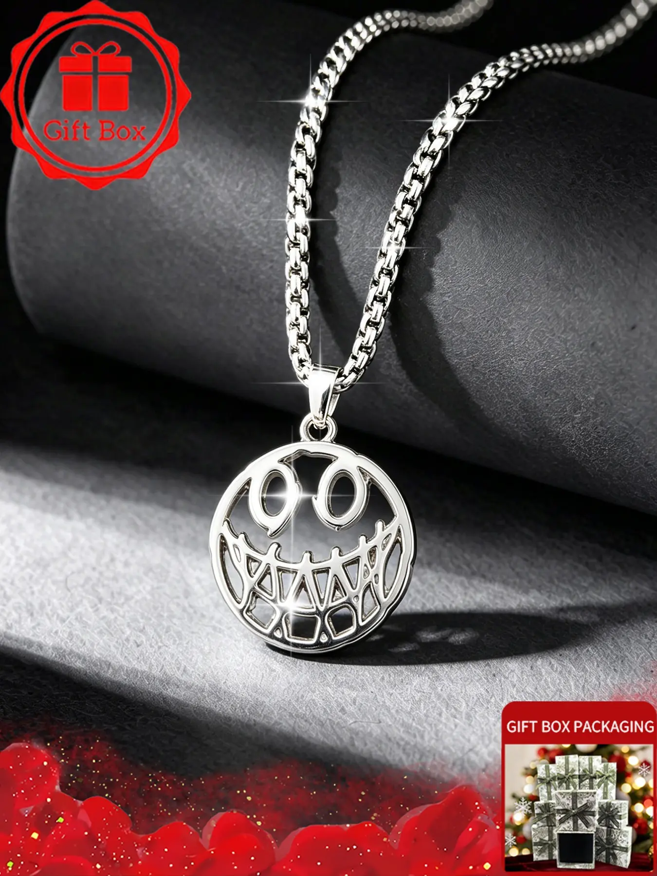Retro Y2K Evil Smiley Face Pendant Necklace for Men Women, Premium 304 Stainless Steel Chain, Vintage Punk Gothic Grinning Smile Choker, Unisex Hip Hop Streetwear Jewelry, Anti-Tarnish Waterproof Cool Boy Girl Accessories Gift.