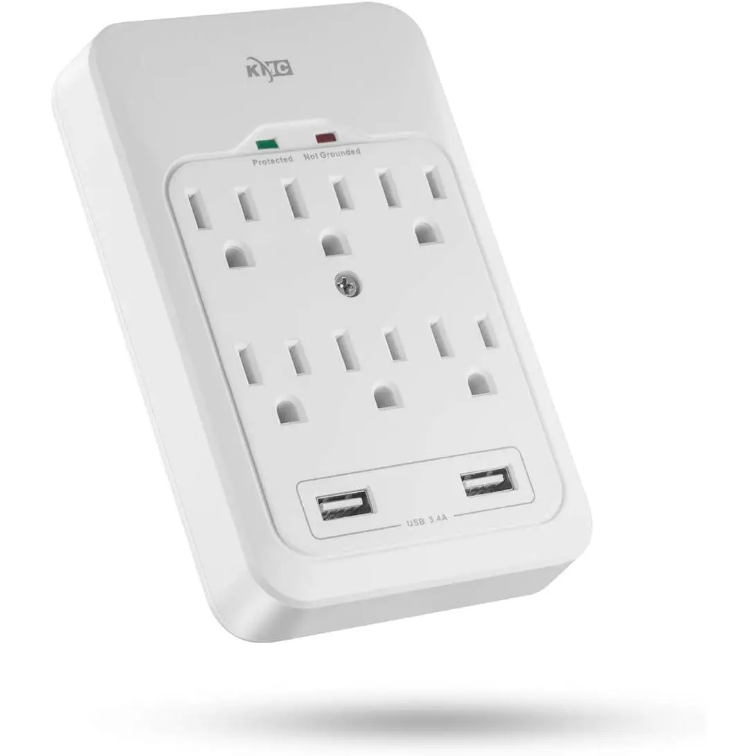 6-Outlet Surge Tap, 2 USB Ports (3.4A), 980 Joules Surge Protector, White