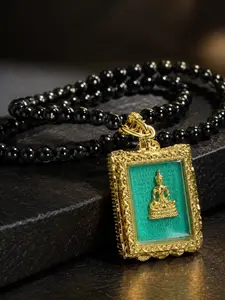 Bead Buddha Pendant Necklace, Thai Style Charm with Turquoise, Unisex Fashion Jewelry, Stylish Accessory for Men and Women